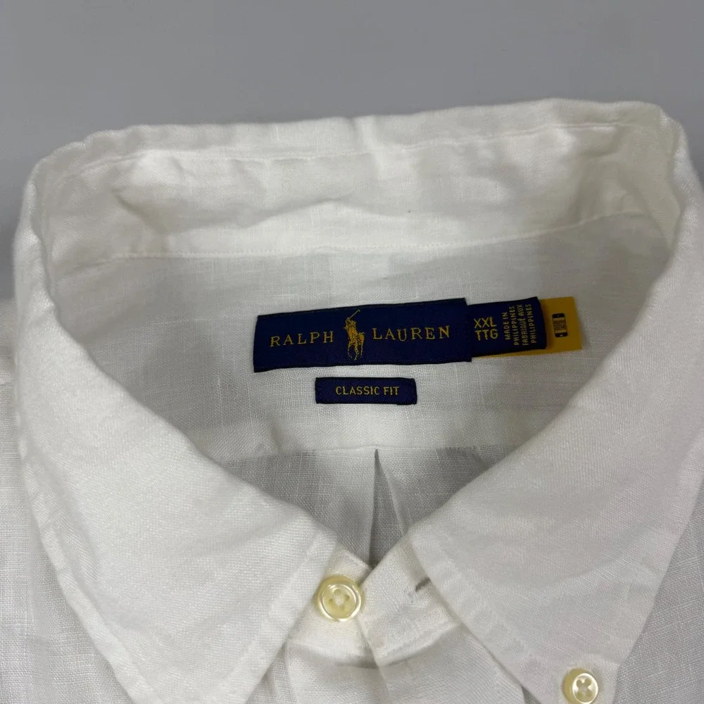 Polo Ralph Lauren Button Down Mens 2XL White 100% Linen Classic Fit Long Sleeve